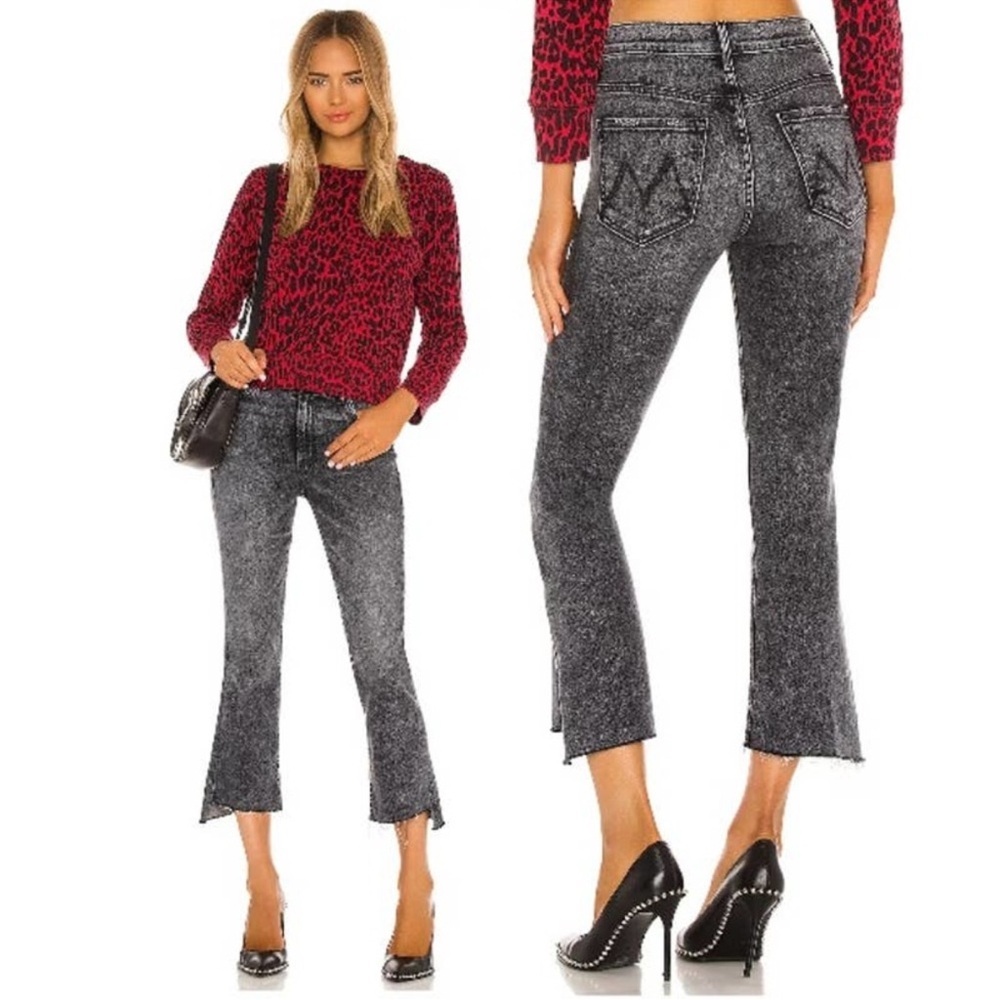NWOT MOTHER The Insider Crop Step Fray Train Stop Black Denim Size 28